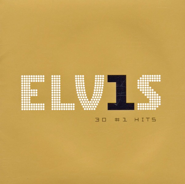 Albumhoes met het woord ELVIS in witte stippen. Hieronder staat 30 #1 hits.
