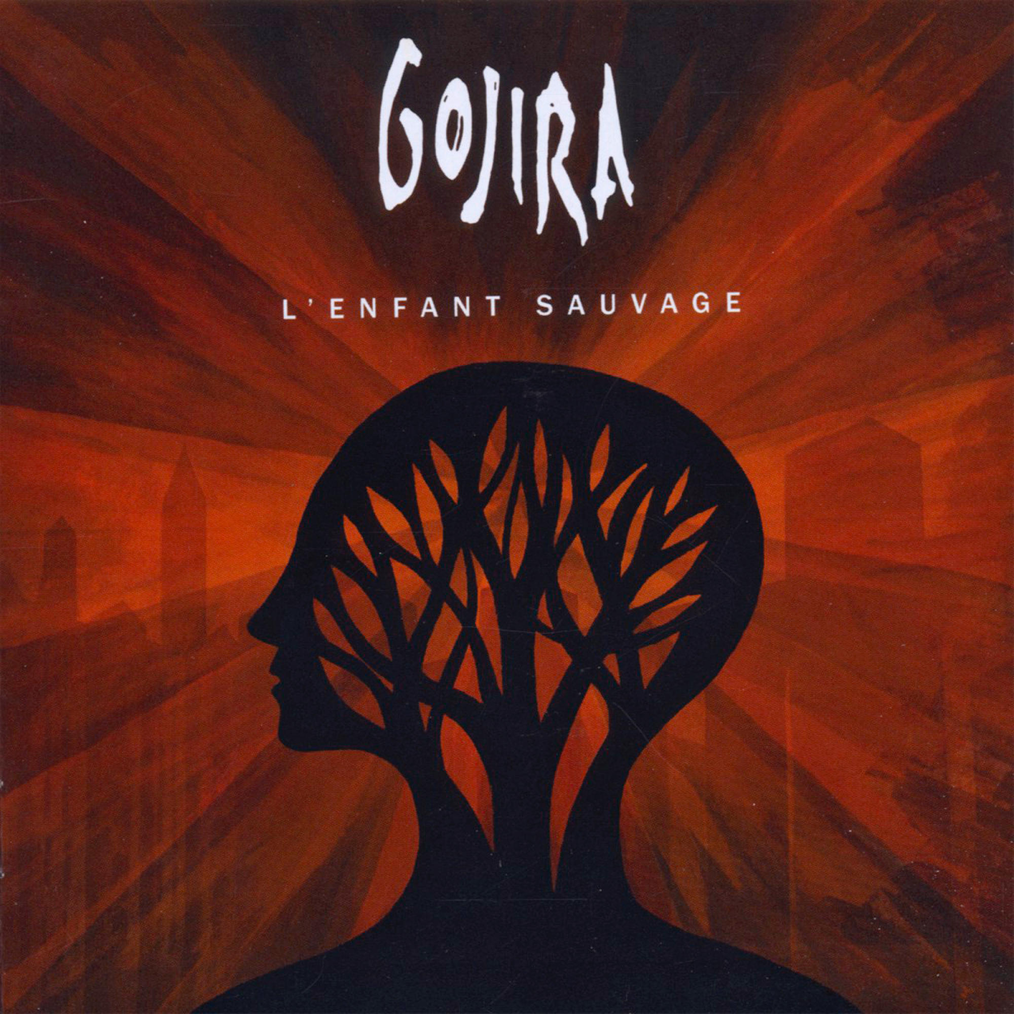 Albumcover mit der Silhouette eines Kopfes mit einem Baum darin. Der Hintergrund ist orange.
