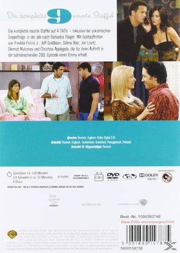 Rückseite einer DVD-Hülle von 'Friends' mit Fotos der Darsteller und Text. Verschiedene Sprachen.