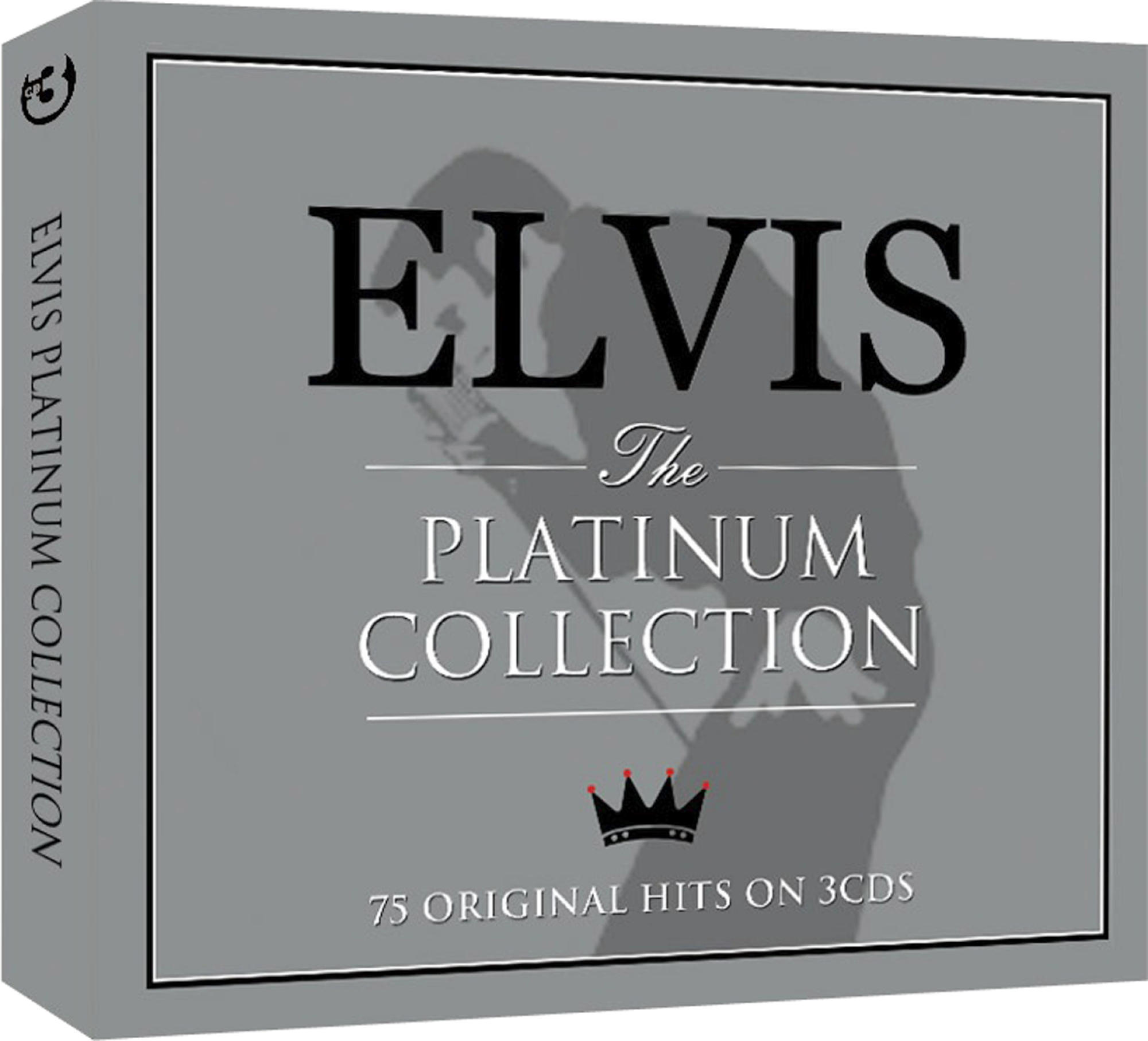 CD-Box. Text: ELVIS The Platinum Collection. Silhouette von Elvis mit Mikrofon.