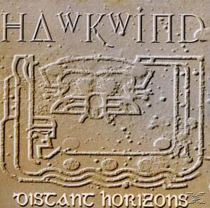 Hawkwind Albumcover: Steinrelief mit Bandnamen und 'Distant Horizons'.