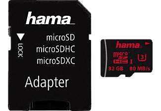 HAMA 123981 UHS-I CL3 +AD - Micro-SDHC-Speicherkarte (32 GB, 80 MB/s, Schwarz)