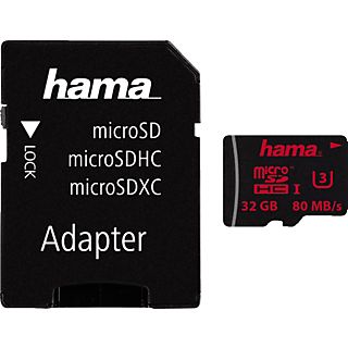HAMA 123981 UHS-I CL3 +AD - Micro-SDHC-Cartes mémoire  (32 GB, 80 MB/s, Noir)