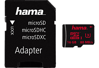 HAMA microSDHC UHS-I CL3 16GBo - Carte mémoire  (16 GB, 80 MB/s, Noir)