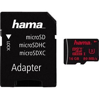 HAMA microSDHC UHS-I CL3 16GBo - Carte mémoire  (16 GB, 80 MB/s, Noir)