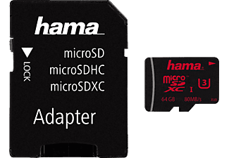 HAMA 123982 UHS-I CL3 +AD - Micro-SDXC-Speicherkarte (64 GB, 80, Schwarz)
