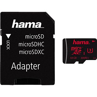 HAMA 123982 UHS-I CL3 +AD - Micro-SDXC-Speicherkarte  (64 GB, 80, Schwarz)