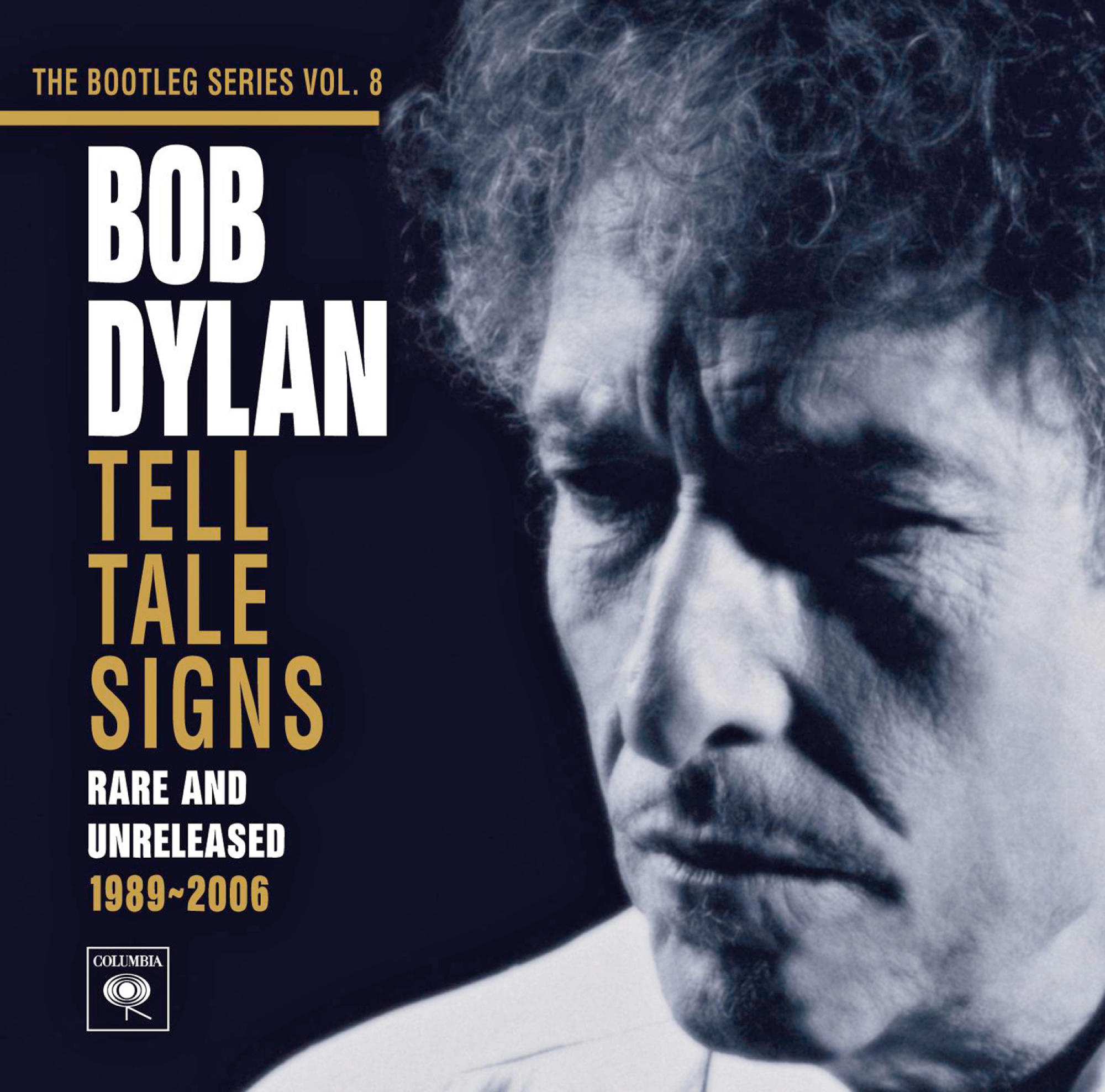 Albumcover, Bob Dylan, Tell Tale Signs. Ein Schwarz-Weiß-Foto von Dylan.
