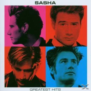 Albumcover: Vier Bilder eines Mannes, Sasha, in verschiedenen Posen, mit einem lebendigen Rot- und Blau-Farbschema.