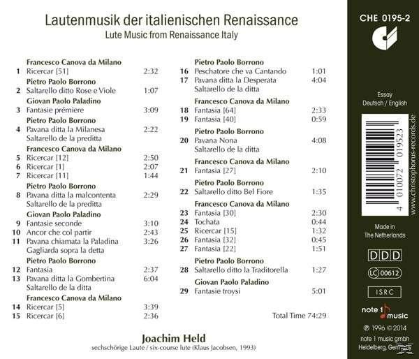 CD-Cover mit Trackliste in Englisch/Deutsch, Lautenmusik aus der Renaissance.