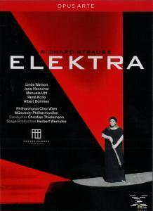 DVD-Cover, roter und schwarzer Hintergrund, eine Frau in einem schwarzen Kleid und der Titel Elektra.