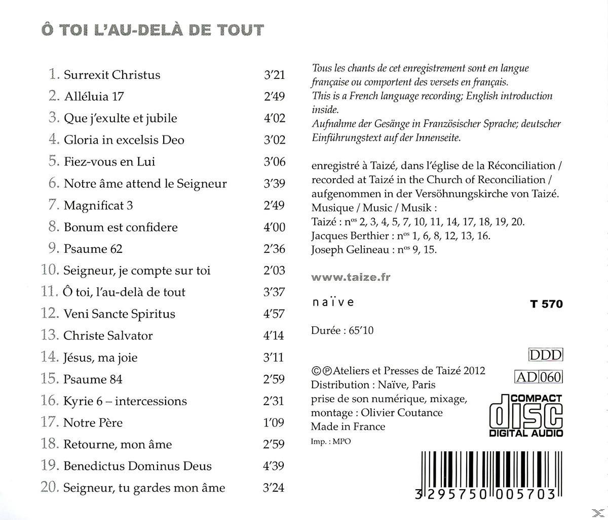 VARIOUS - Taize: O Toi L'au-Dela De Tout  - (CD)