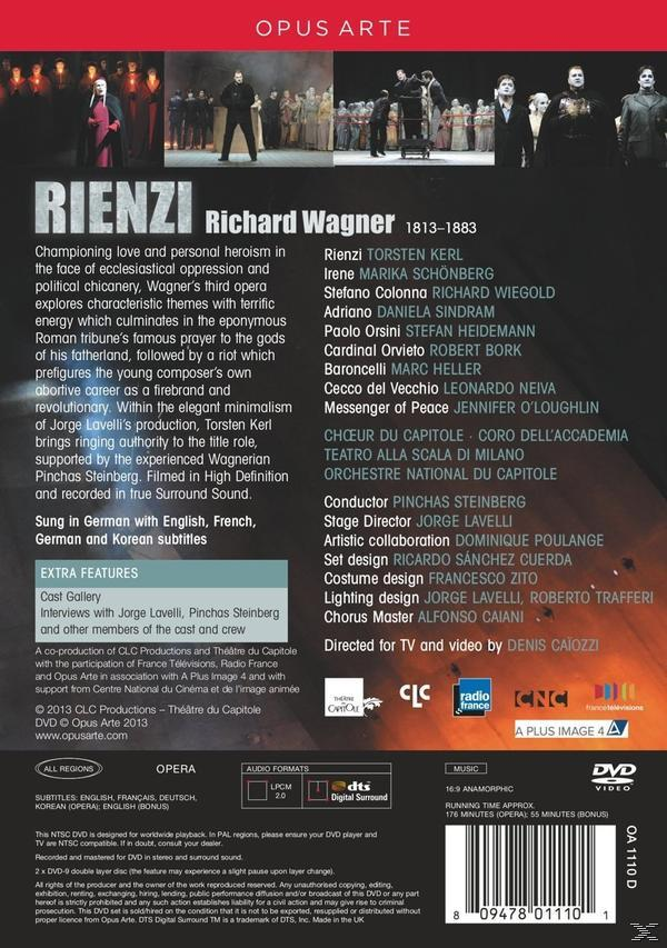 Rückseite einer DVD. Opernproduktion mit Text und Bildern. Weißer Hintergrund.