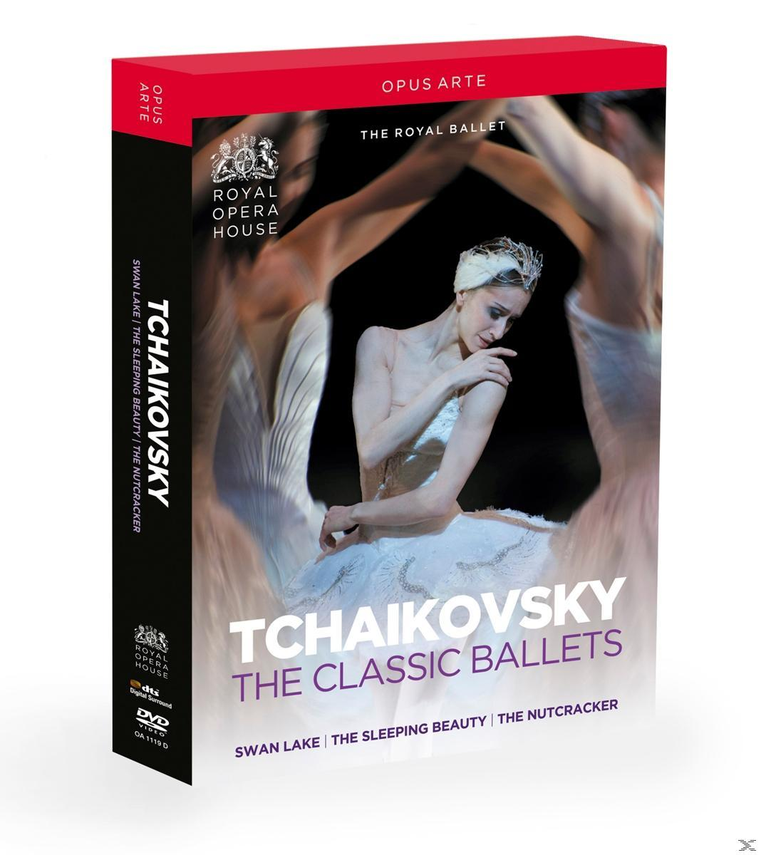 DVD-Cover: Tschaikowski-Ballett 'Schwanensee'. Eine Ballerina in Weiß und Tänzer im Hintergrund.