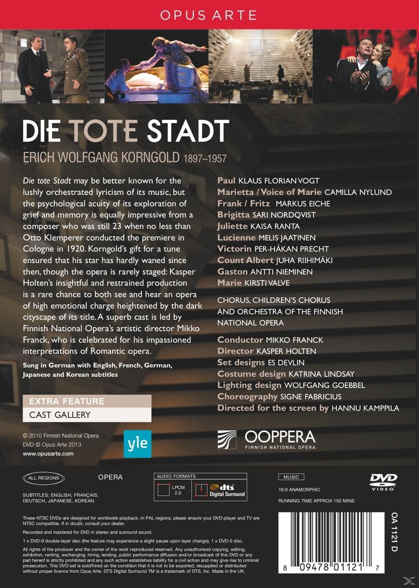 DVD-Cover von 'Die Tote Stadt' mit Bühnenszene und Schauspielern. Text in mehreren Sprachen.