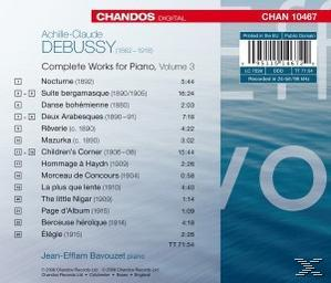 CD-Cover mit blauem Wasserhintergrund. Text listet Musikstücke und den Namen des Komponisten Debussy auf.