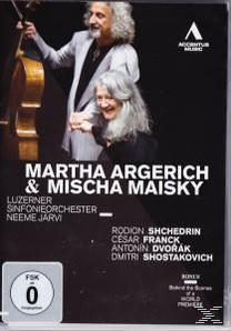 DVD-Cover mit Martha Argerich & Mischa Maisky. Zeigt die Künstler und Text über die Aufführung.