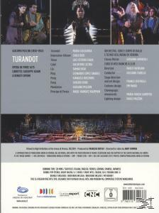 DVD-Rückseite auf Italienisch. Enthält Details zu Cast und Crew der Oper 'Turandot'.