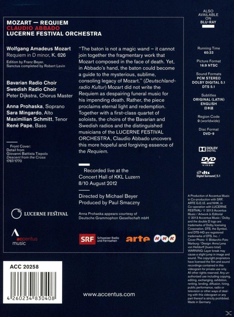 Anna Prohaska, Sara Mingardo, Radio Choir, - KV 626 Maximilian Bavarian Schmitt Orchestra, Requiem Chorus, Radio Pape, René Swedish (DVD) Festival D-Moll Lucerne 