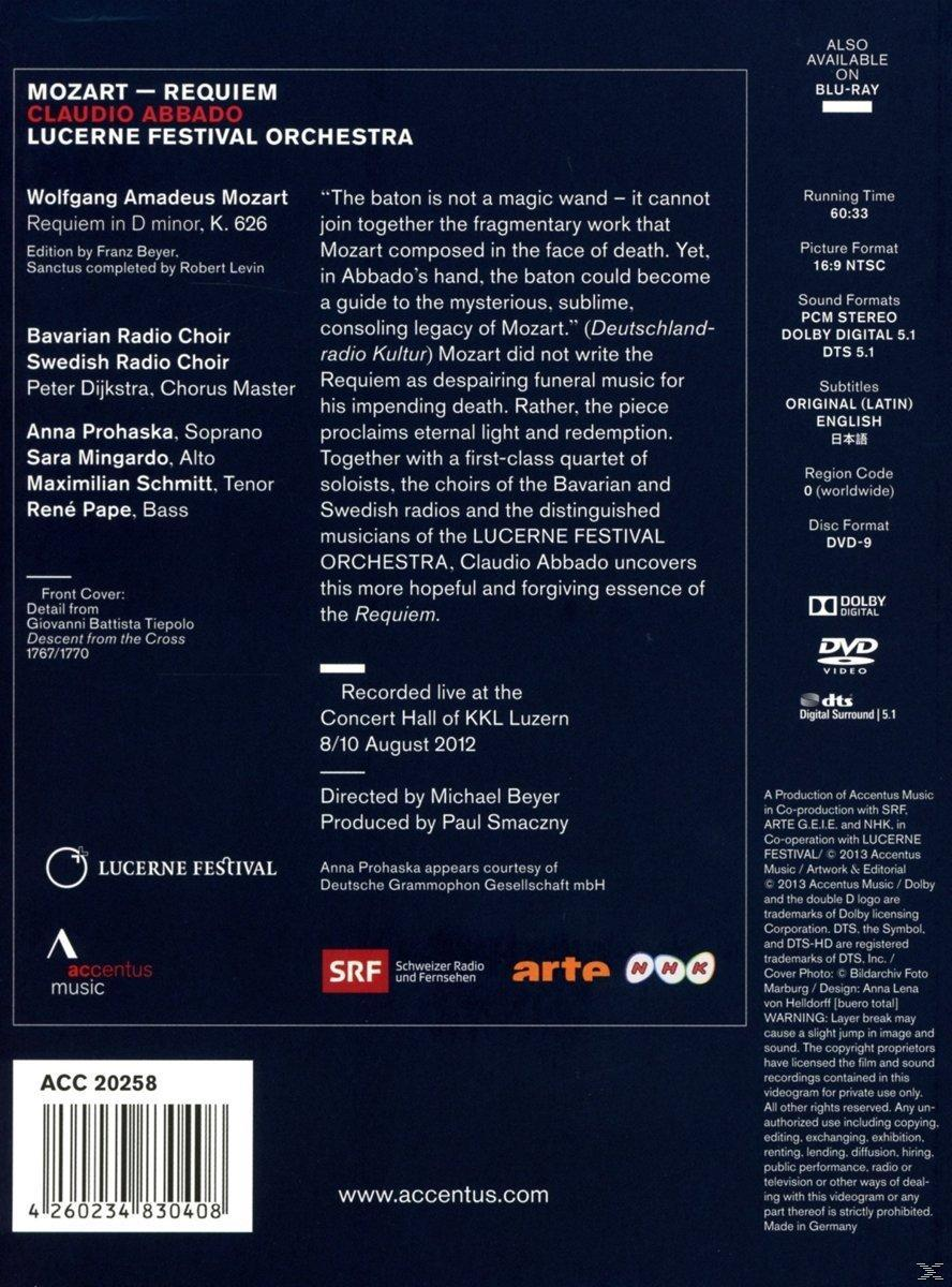 Anna Prohaska, Sara Mingardo, Lucerne Festival Orchestra, Bavarian Radio Chorus, Swedish Radio Choir, René Pape, Schmitt Maximilian - Requiem D-Moll KV 626  - (DVD)