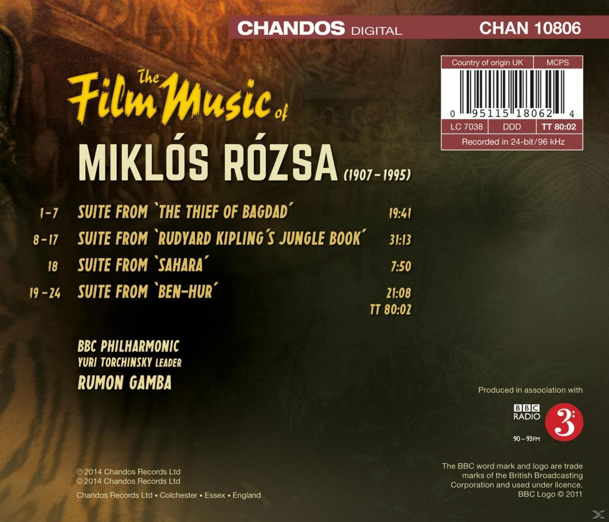 CD-Cover, The Film Music of Miklós Rózsa. Enthält Musiksuiten-Namen und Informationen.