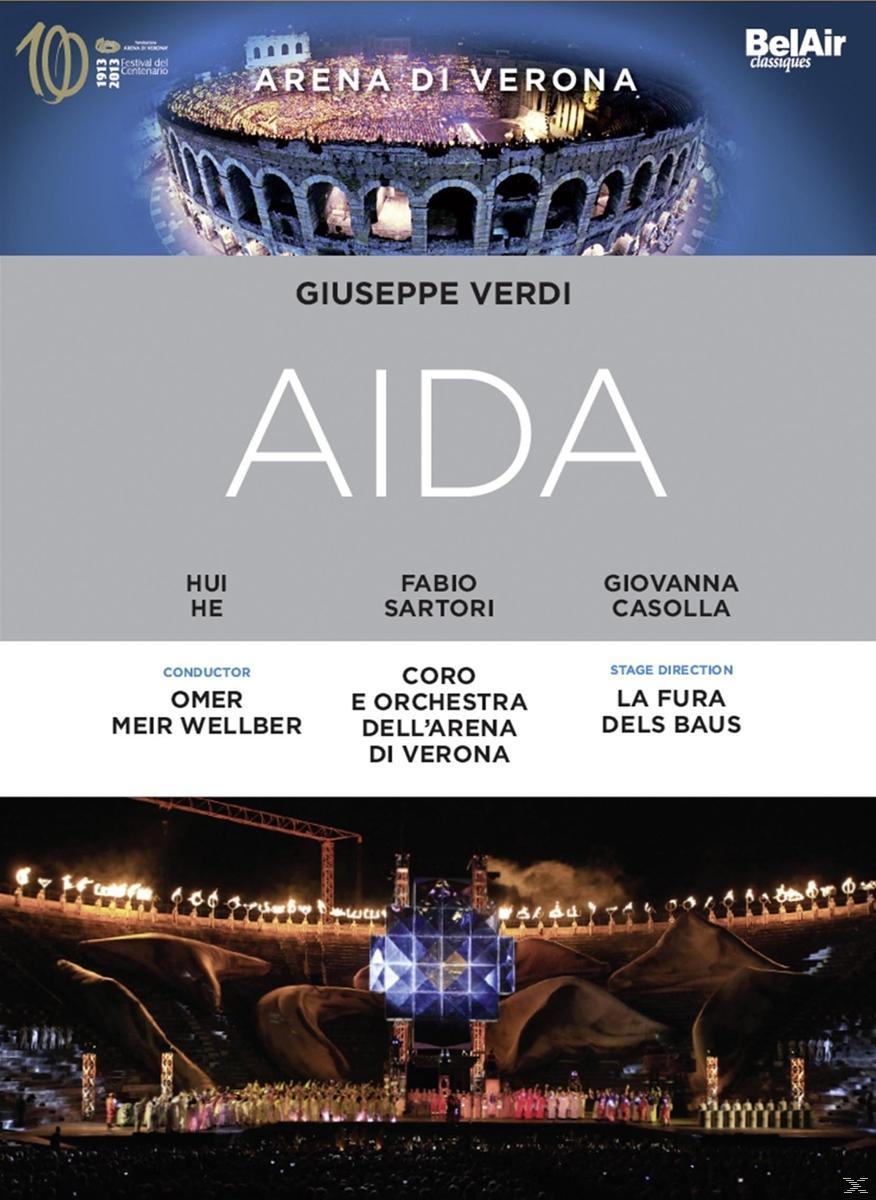 Poster für die Oper Aida in der Arena di Verona. Enthält Text und ein Foto einer Aufführung.