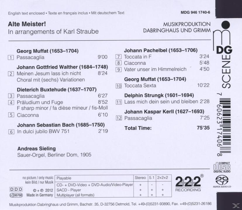 CD-Cover mit Text über Alte Meister! und Arrangements von Karl Straube.