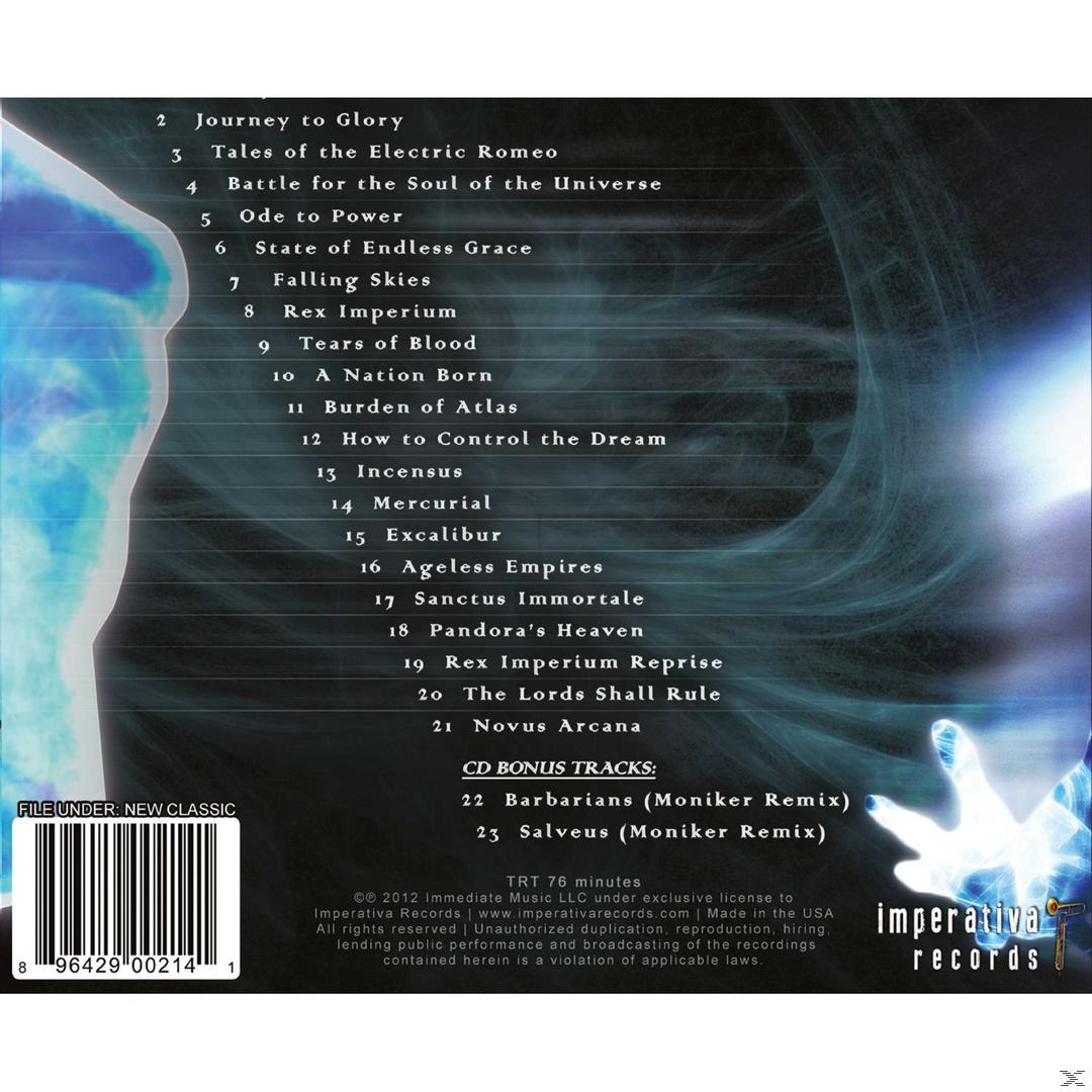 CD-Cover mit Titelliste. Der Hintergrund ist ein verschwommenes blau-weisses Design mit Text.