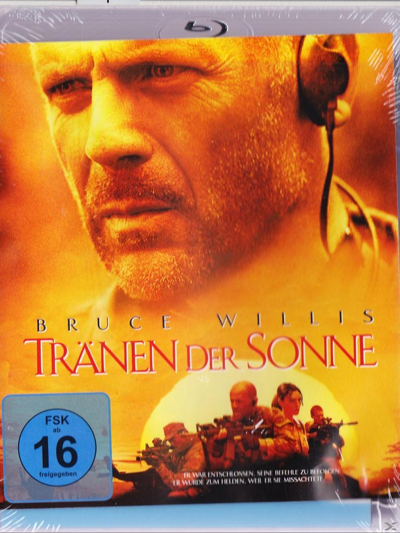 DVD-Cover: Bruce Willis mit dem Titel Tränen der Sonne. Hintergrund: Menschen in einem Sonnenuntergang.