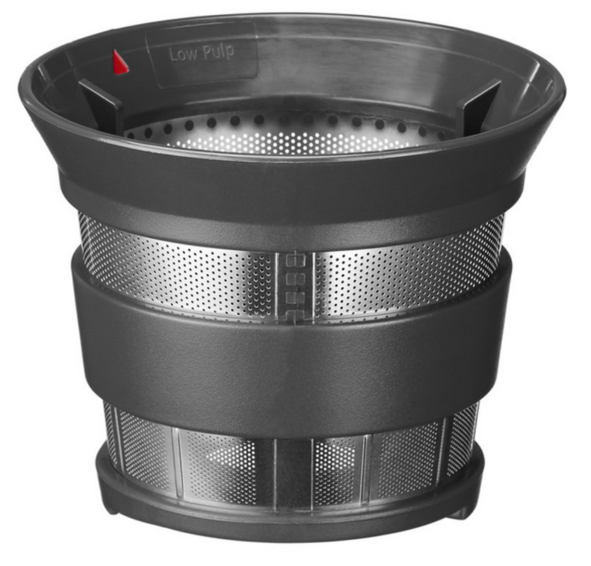 Nahaufnahme eines schwarz-metallisch-grauen Entsafterfilters.