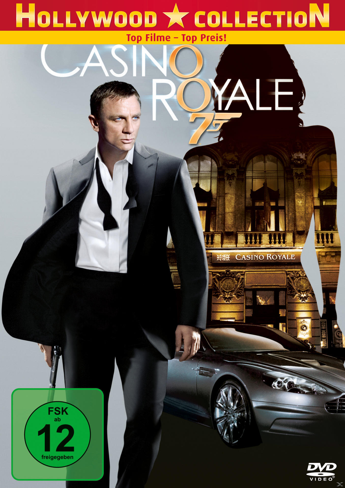 Filmcover: Daniel Craig im Anzug, mit einer Waffe. Titel: „Casino Royale 77“.