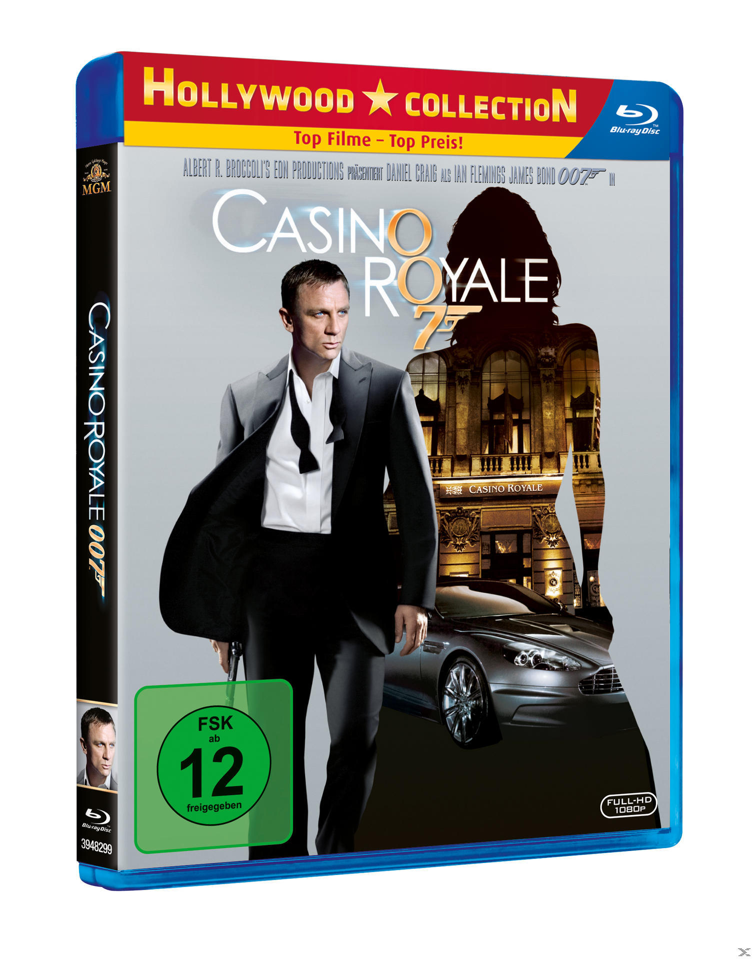 Casino Royale Blu-ray-Cover. Daniel Craig im Anzug. Auto im Hintergrund.