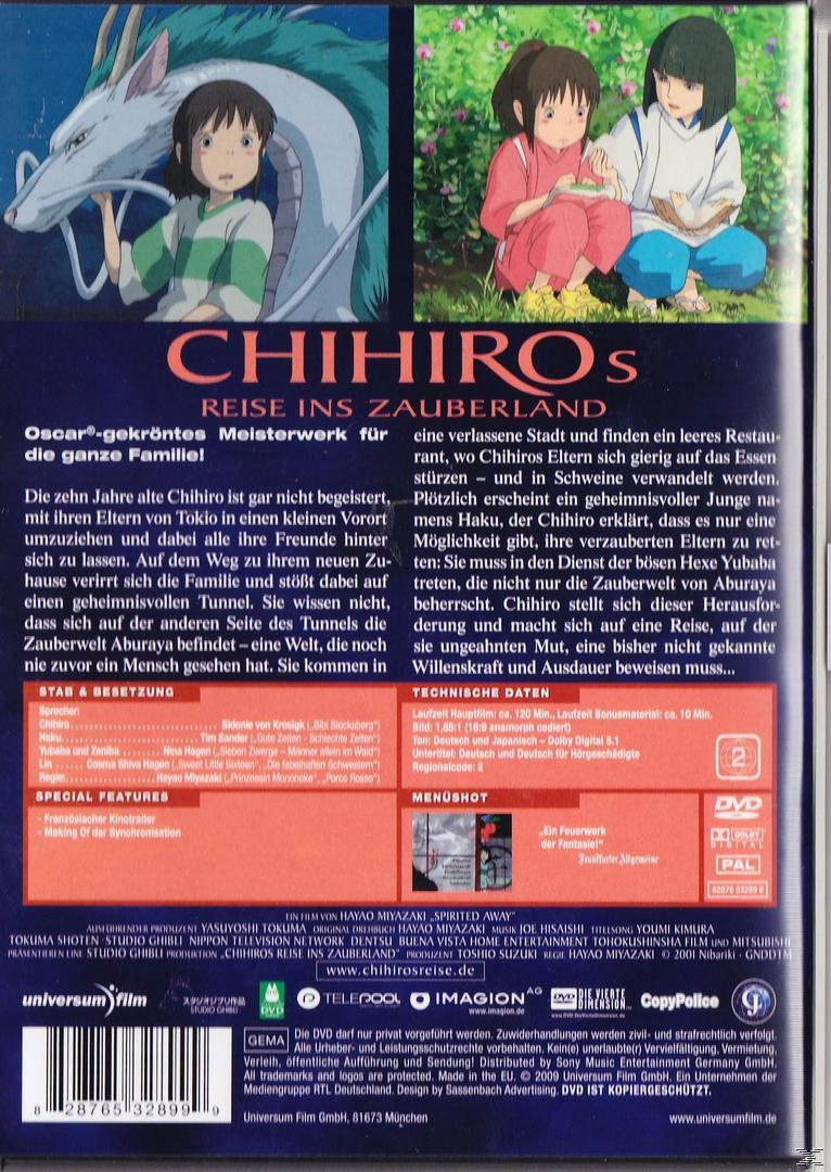 DVD-Cover für Spirited Away. Zeigt zwei Kinder und Text auf Japanisch. Hintergrund ist ein Tempel.