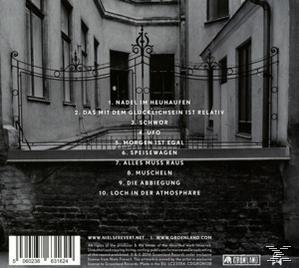 Album-Rückseite, Trackliste auf Schwarz-Weiß-Foto eines Gebäudes.