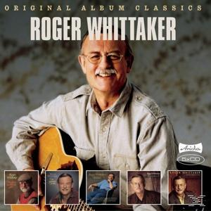 Roger Whittaker Albumcover. Mann mit Brille und Gitarre. Weitere Albumcover sind unten abgebildet.