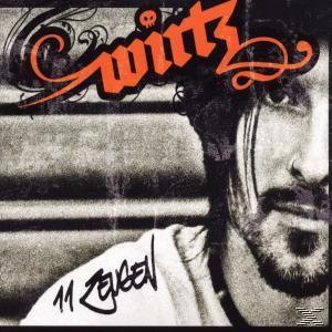 Albumcover mit dem Gesicht eines Mannes und Text in Orange. Sagt WITZ.