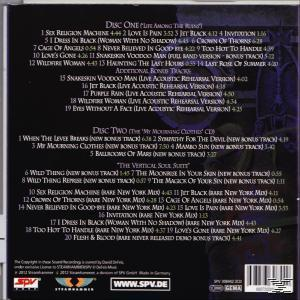 Rückseite einer Musik-CD mit Tracklists für zwei Discs, gedruckt in weißem Text auf dunklem Hintergrund.
