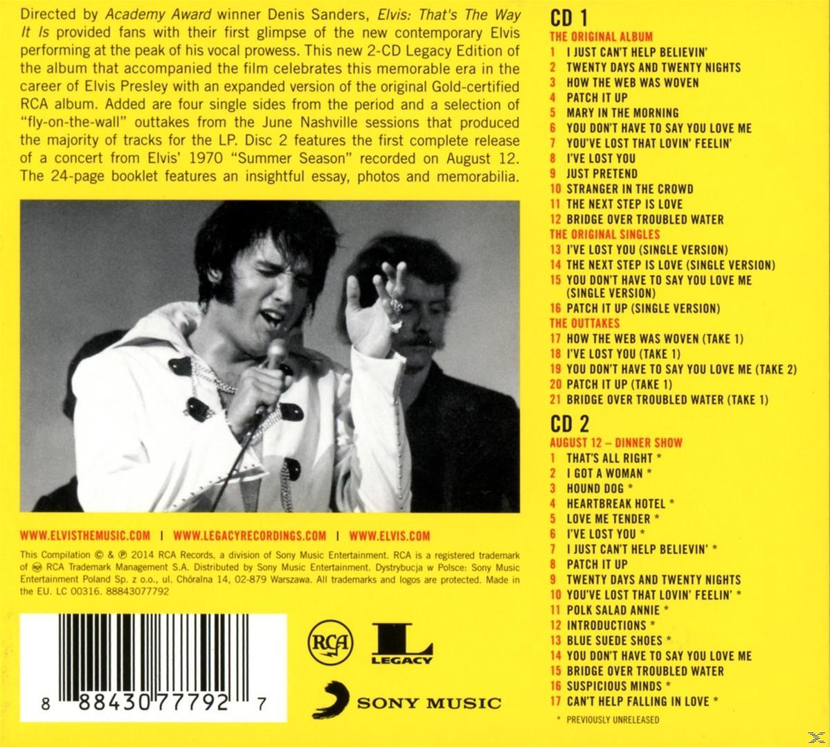 Albumcover mit Elvis Presley und Text über seine Musik und CD.
