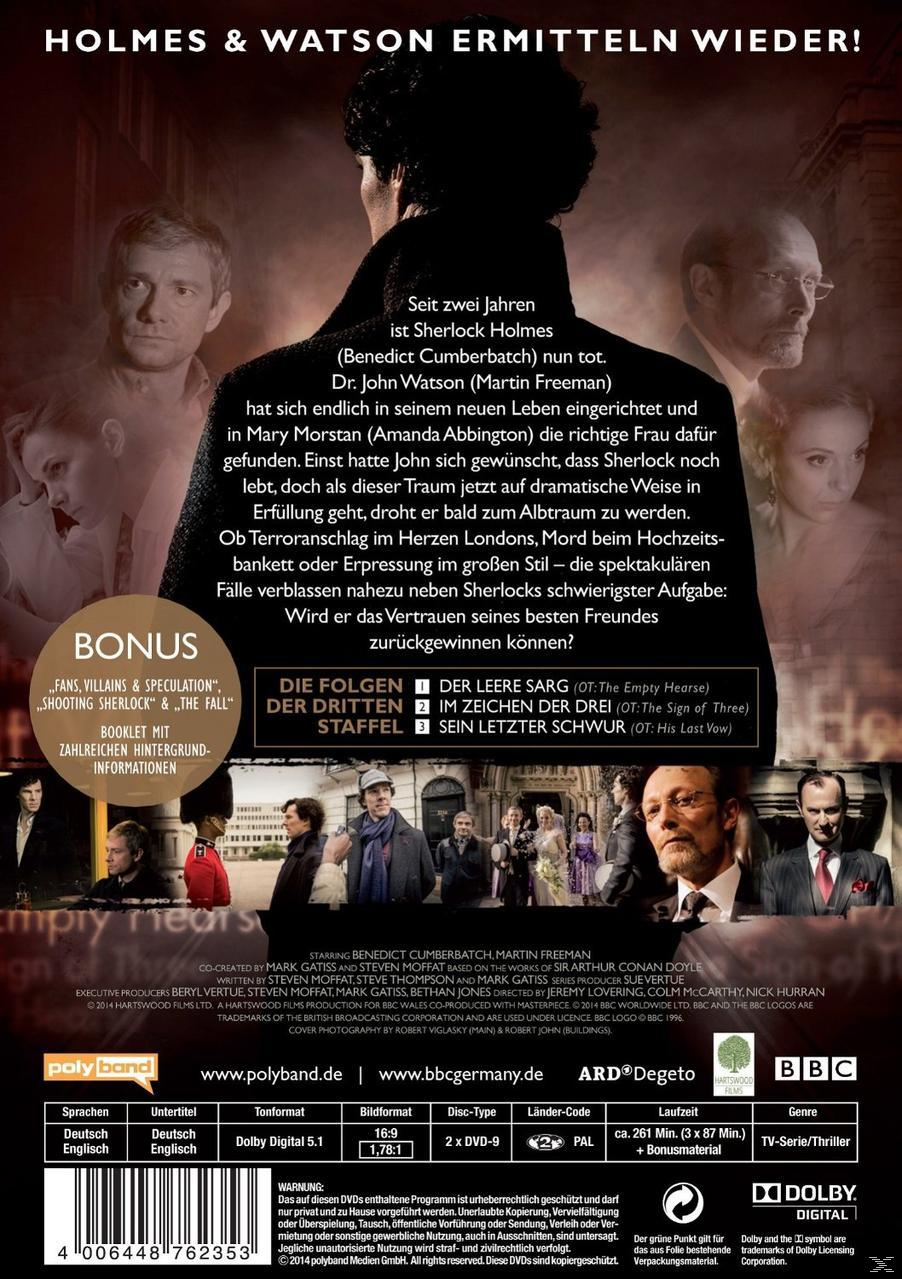 Filmplakat von Sherlock Holmes. Gesichter von Schauspielern im Hintergrund. Text auf Deutsch im Vordergrund.