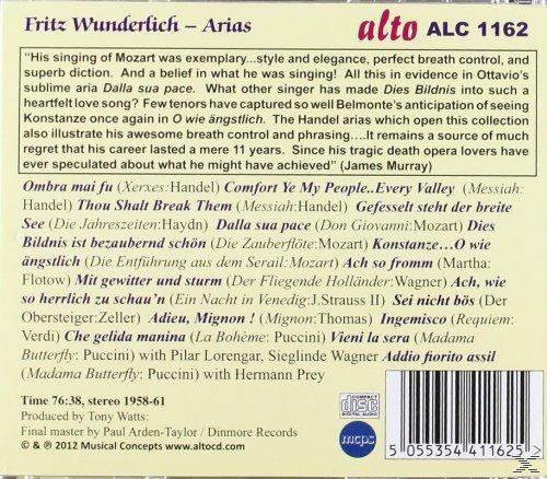 Rückseite einer CD mit Text über Arien, Credits und Songtiteln. Beiger Hintergrund, schwarzer Text.