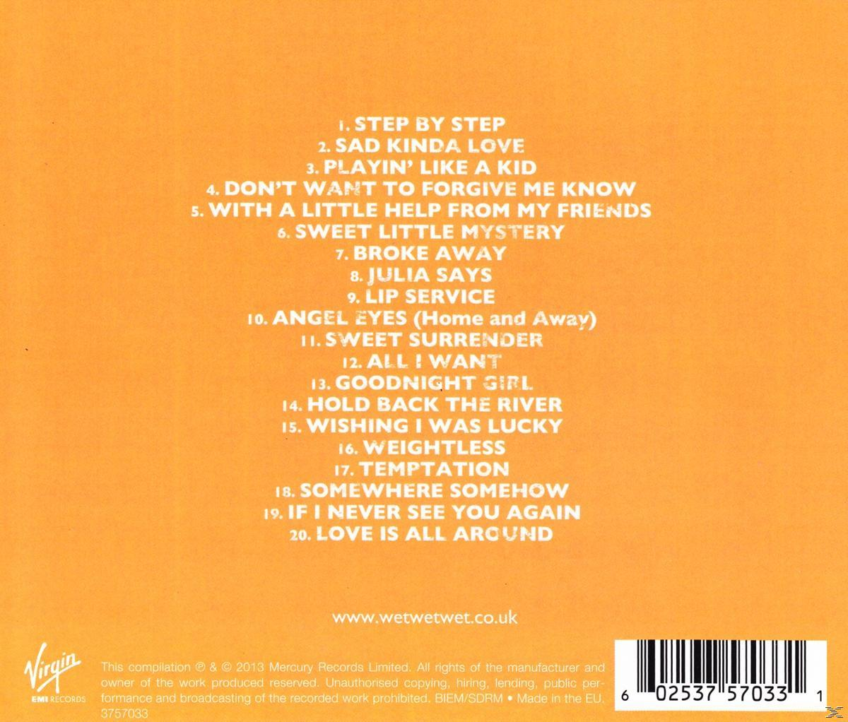 Rückseite eines CD-Covers mit Titelliste und den Worten „www.wetwetwet.co.uk“.