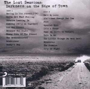 Album-Rückseite mit Auto auf einer Straße. Text: The Lost Sessions: Darkness on the Edge of Town.