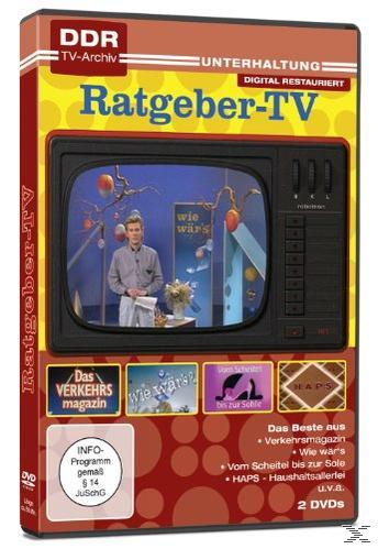 DVD-Cover für 'Ratgeber-TV' mit einem Mann im Studio, Text und Bildern.