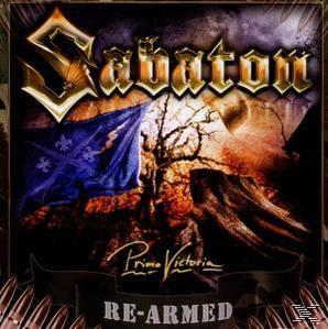 Albumcover, ein Logo, eine Flagge und ein Baum. Text "Primo Victoria Re-Armed".