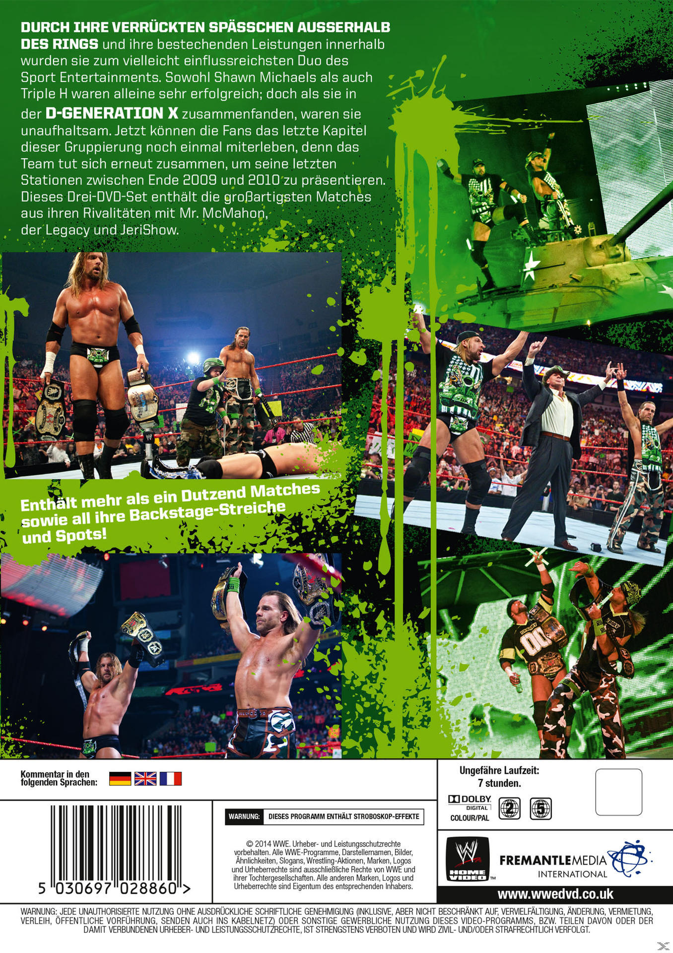 DVD-Cover mit Wrestlern in Aktion. Grün-schwarzes Farbschema. Text enthält D-Generation X- und WWE-Logos.