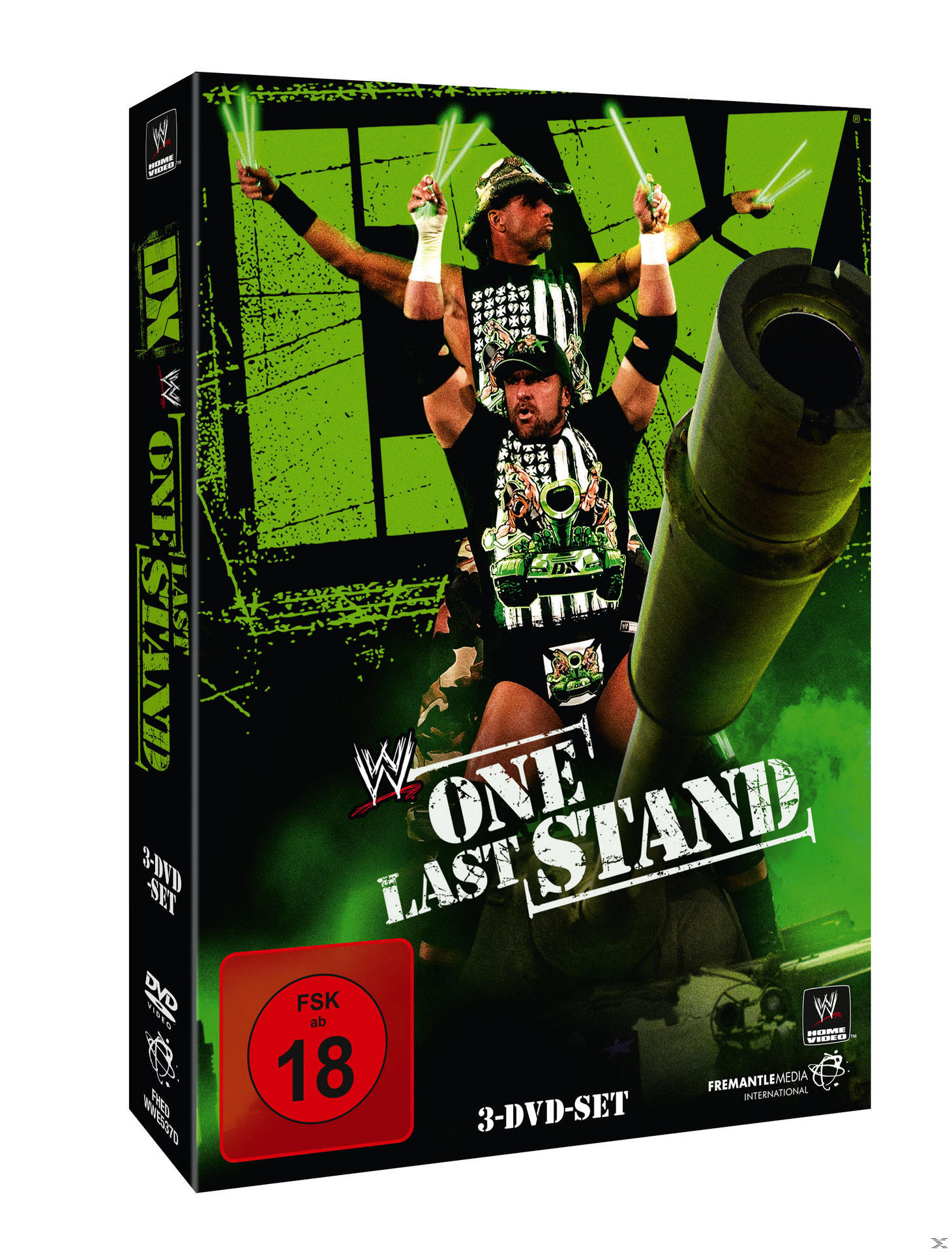 WWE DVD-Box-Set mit Wrestlern, Tank-Grafik und grünem Hintergrund.
