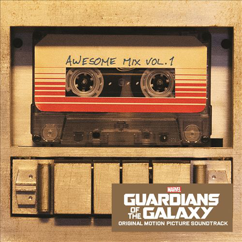Album borítója, egy kazettás magnó 'Awesome Mix Vol. 1' felirattal, 'Guardians of the Galaxy' szöveggel.