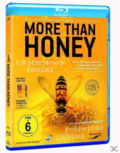 DVD-Cover: Gelber Hintergrund, Biene, Titel "More Than Honey" und Text über Bienen.