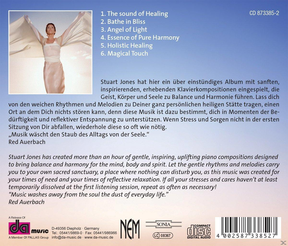 CD-Cover mit einer Frau in weißen Tüchern, mit Text über Heilung und Musik.