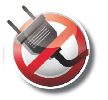 Ein roter Kreis mit einem Stecker und durchgestrichen, symbolisiert kein Einstecken.